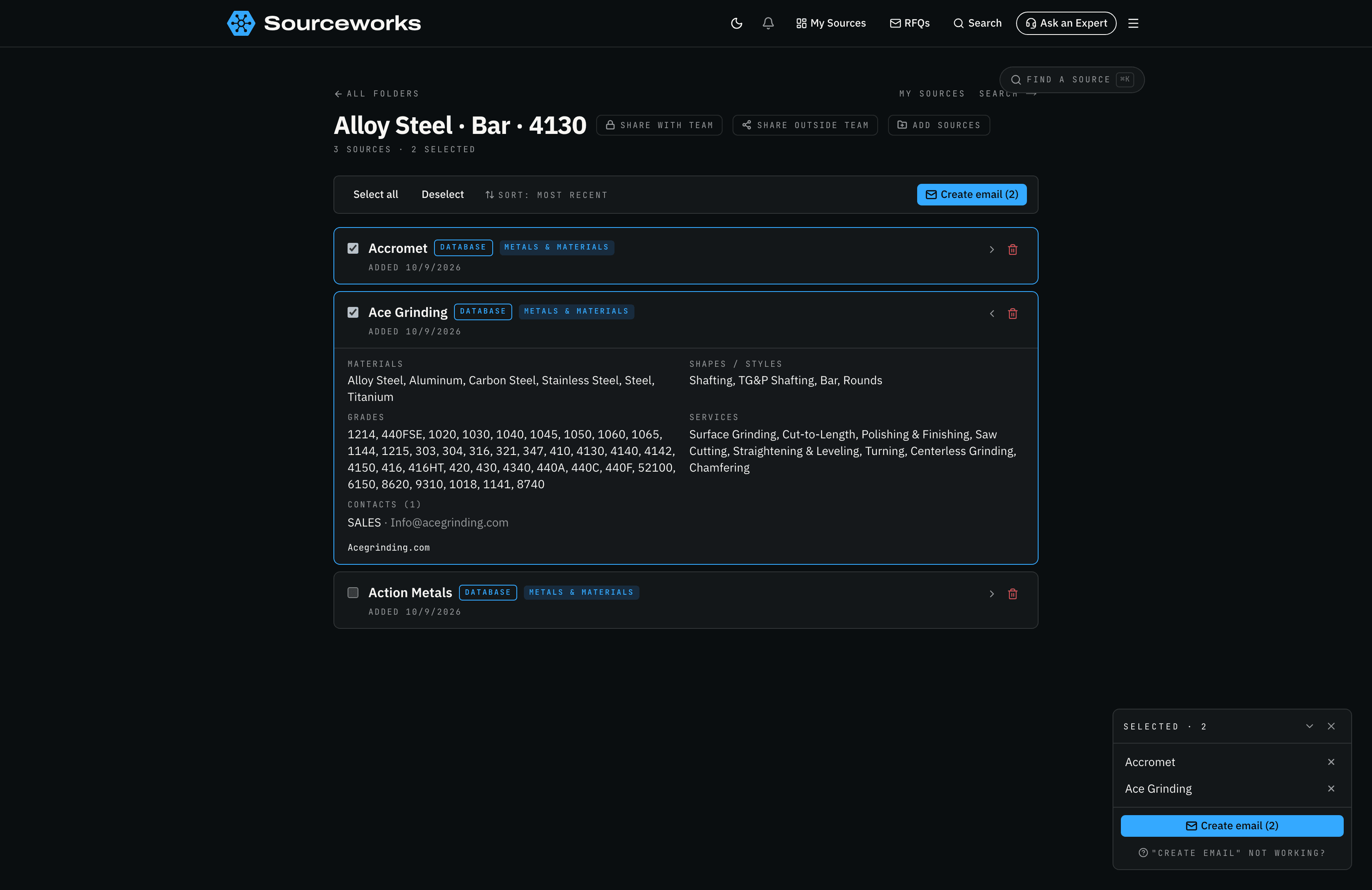 Sourceworks targeted lists — custom shortlists buyers build once and re-use, ready for one-click RFQ outreach to every supplier in the list