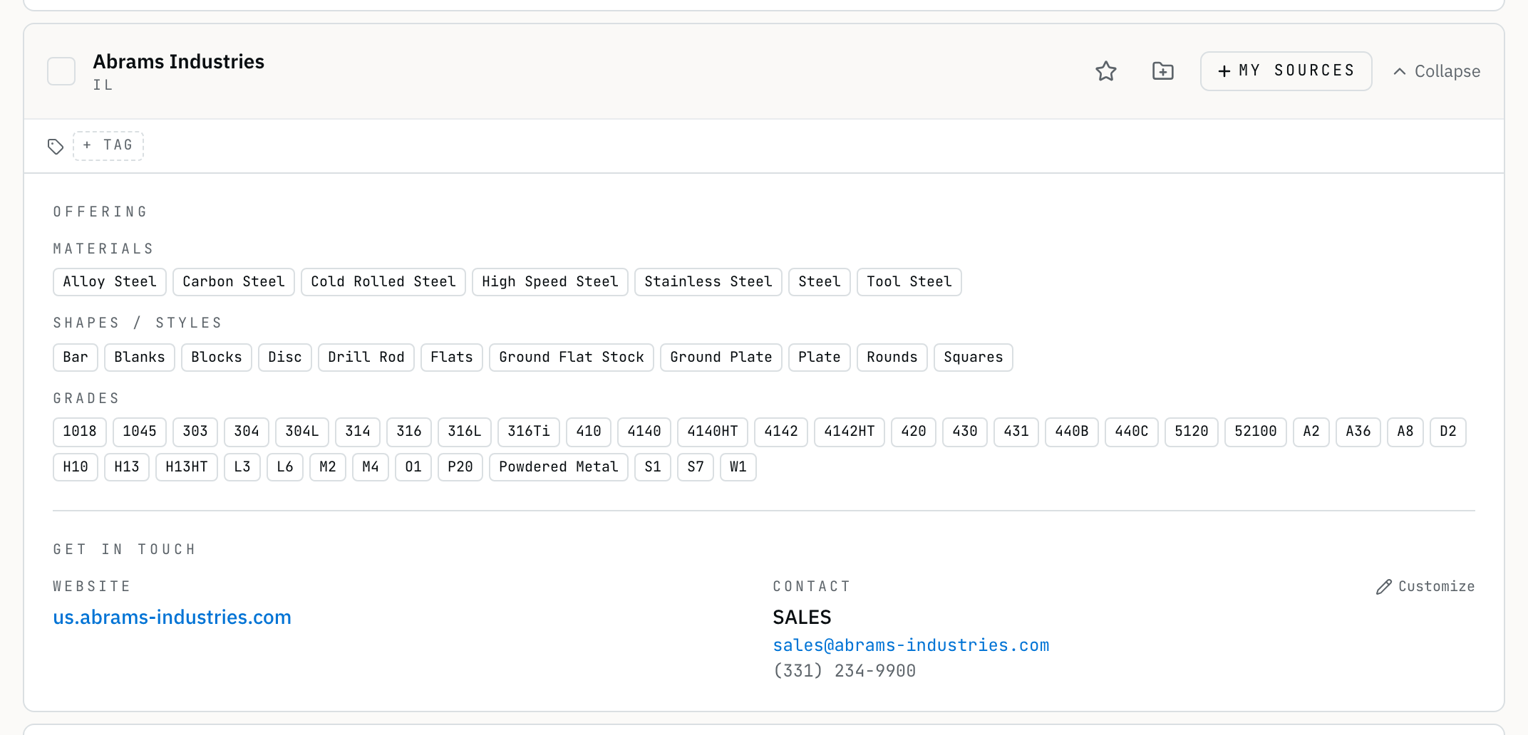 A Database source card in its un-customized state — pencil icon visible.